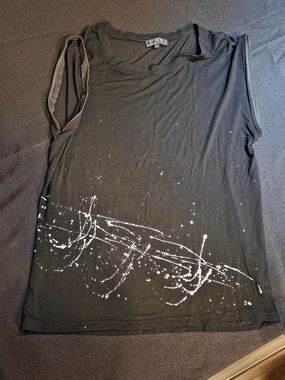 POL Black Tank Top with White Paint-Splatter Detail